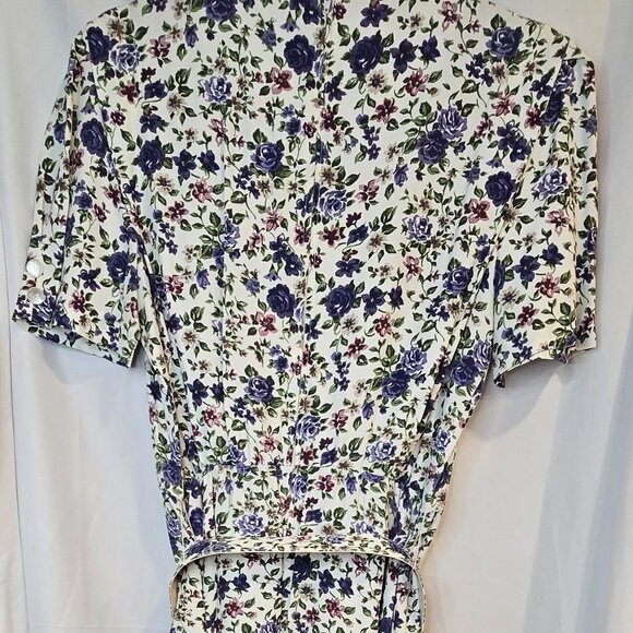 Vintage 80s Shirt Dress Floral Romantic Belted, Blue, Size 12 - Picture 12 of 15